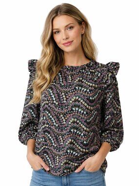 Loft Garden Dobby Tie Back Ruffle Top Petite Large NWOT